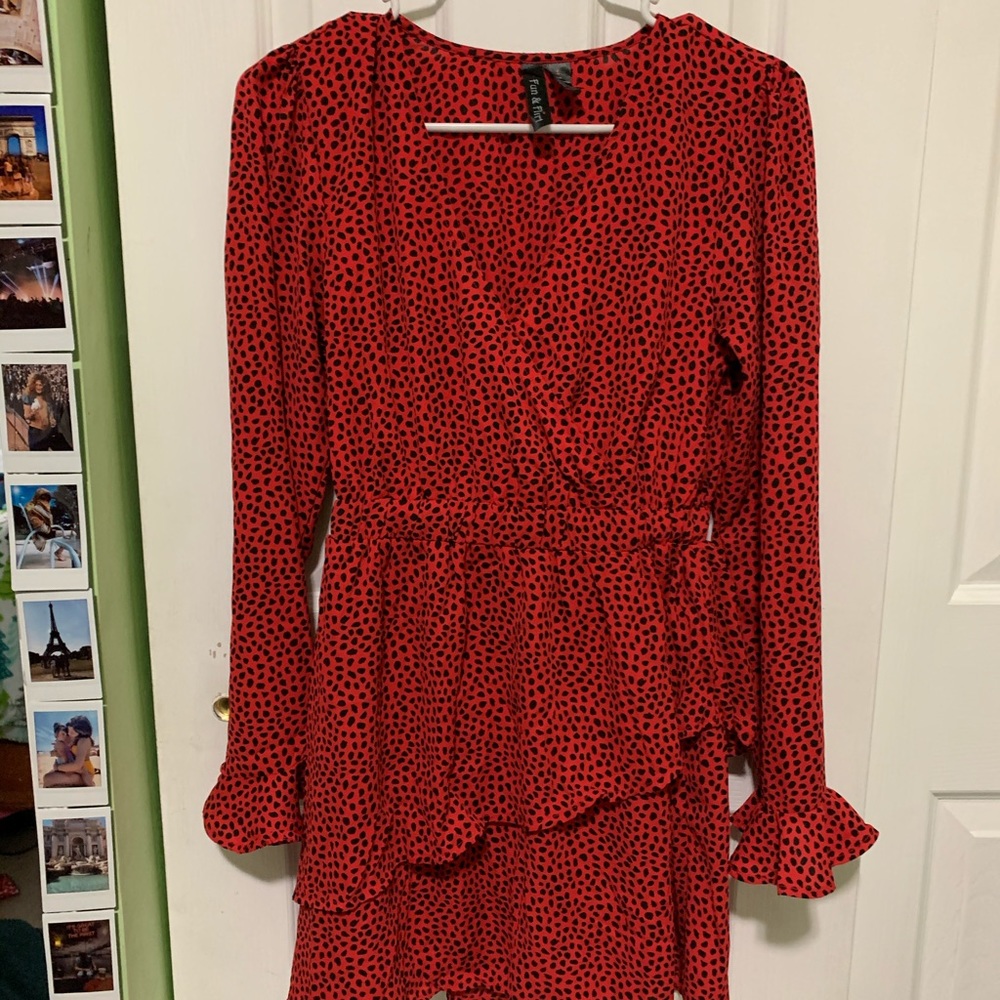 Red and black polka dot dress